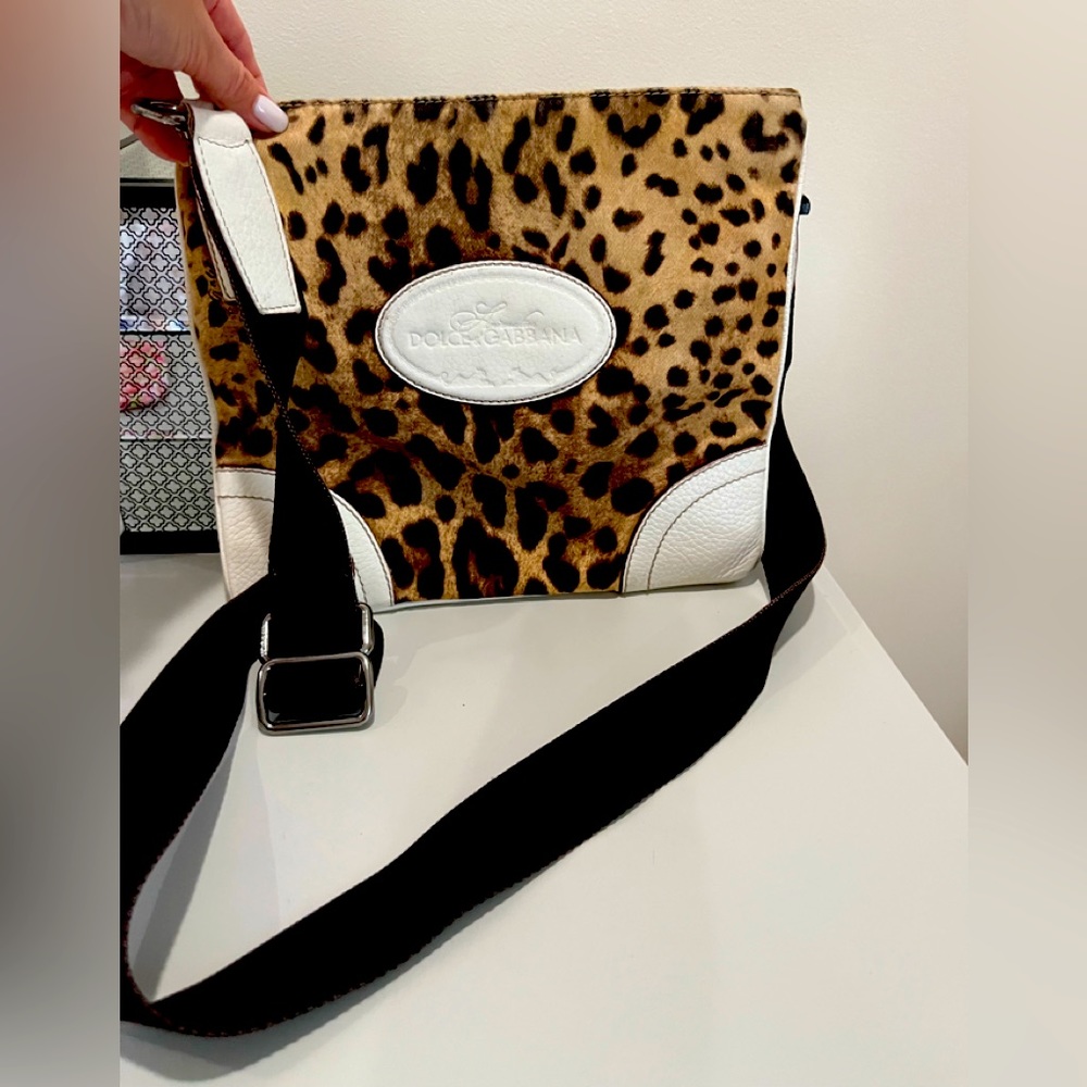 Dolce and Gabbana cross body white leather/animal print bag